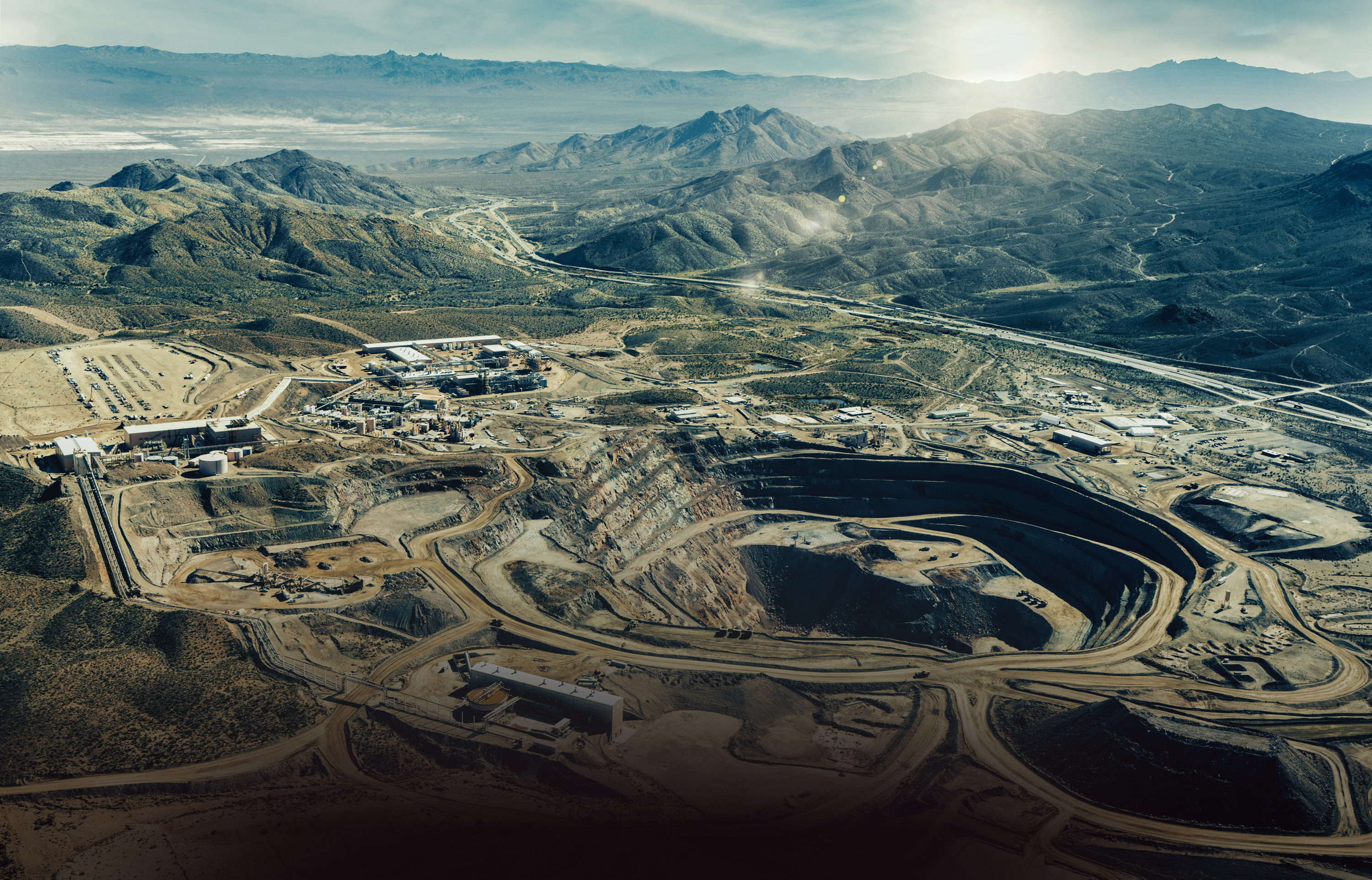 an aerial view of Mountain Pass rare earth mine and processing facility