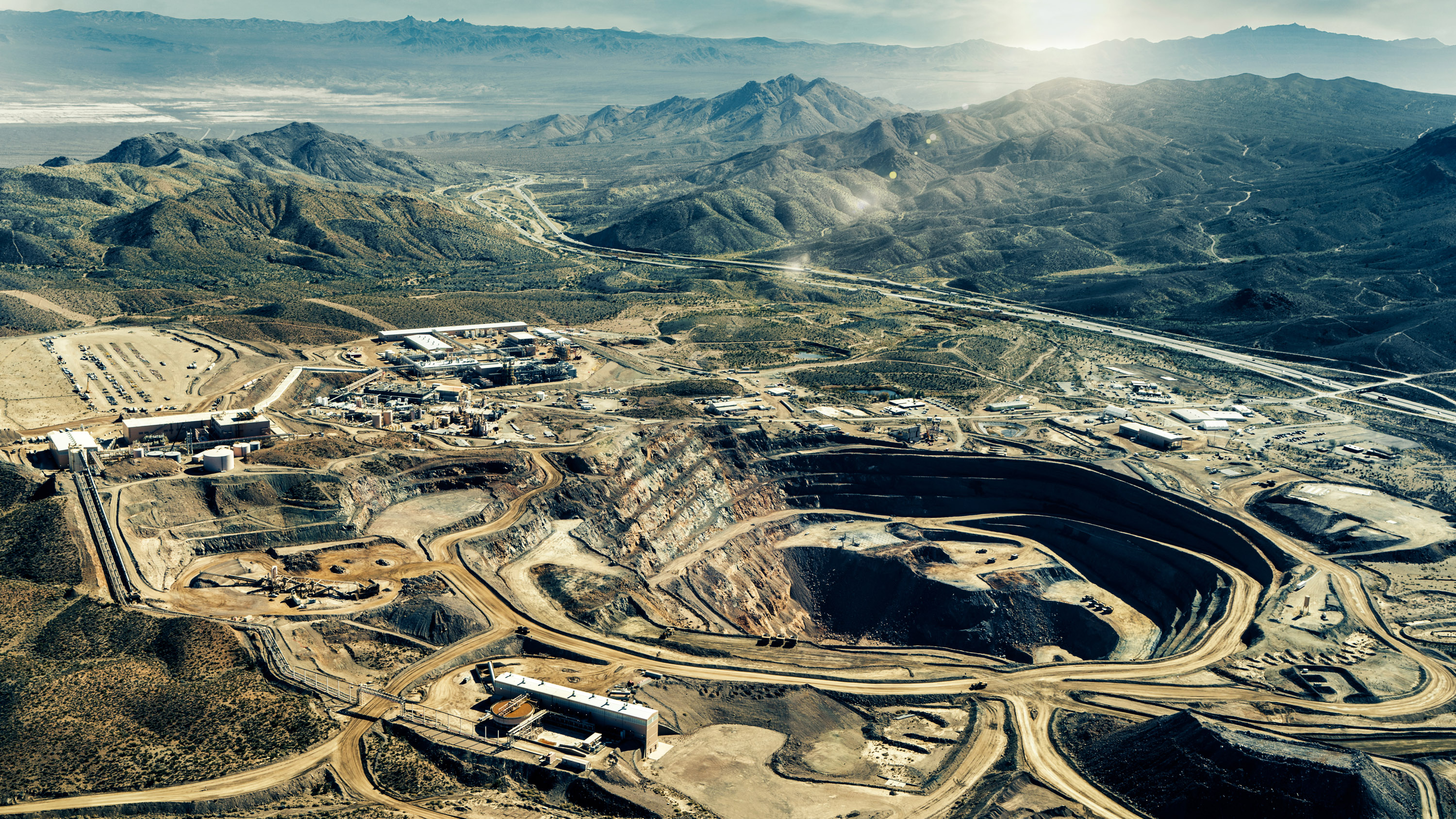 an aerial view of Mountain Pass rare earth mine and processing facility